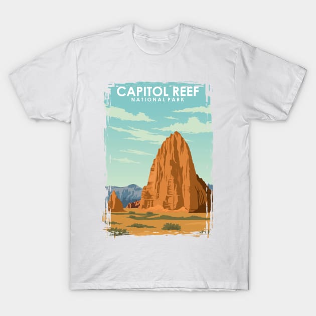 Capitol Reef National Park Vintage and Retro Travel Poster T-Shirt by jornvanhezik